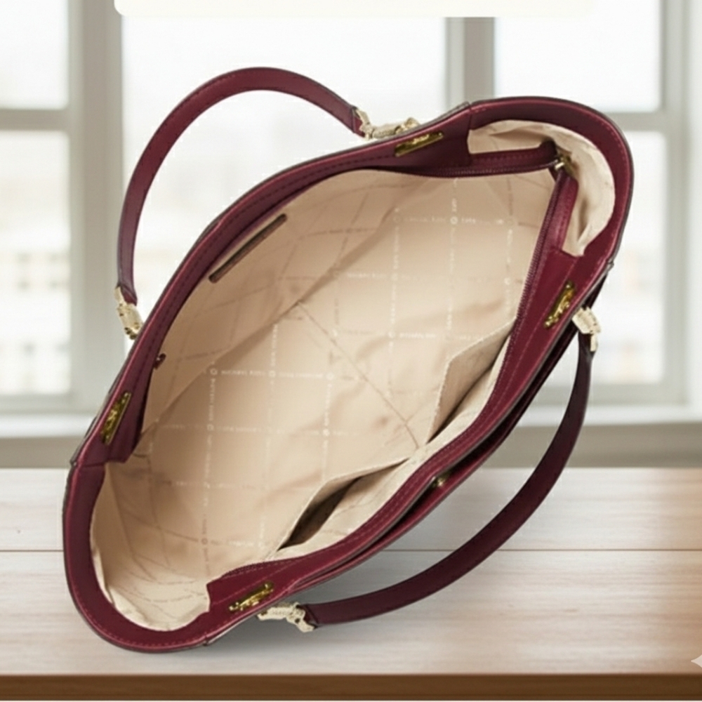 MICHAEL KORS LARGE X CHAIN LOGO SHOULDER BAG DARK CHERRY COLOR (NWT) - Picture 5 of 13